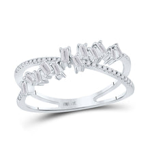  14k White Gold Womens Baguette Diamond Crossover Scattered Band Ring 1/3 Cttw