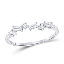  14k White Gold Womens Baguette Diamond Stackable Band Ring 1/5 Cttw