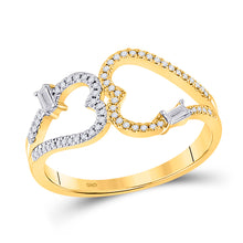  14k Yellow Gold Womens Baguette Diamond Double Heart Ring 1/5 Cttw