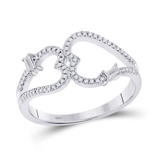  14k White Gold Womens Round Diamond Double Heart Ring 1/5 Cttw
