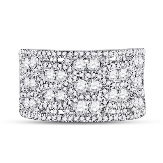 14k White Gold Womens Round Diamond Right Hand Cocktail Ring 1-3/4 Cttw