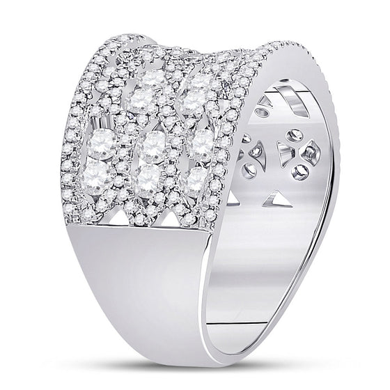 14k White Gold Womens Round Diamond Right Hand Cocktail Ring 1-3/4 Cttw