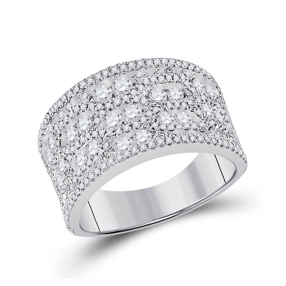 14k White Gold Womens Round Diamond Right Hand Cocktail Ring 1-3/4 Cttw