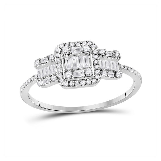 14k White Gold Womens Baguette Diamond Triple Cluster Ring 3/8 Cttw