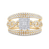 14k Yellow Gold Womens Baguette Diamond Cluster Chain Link Ring 7/8 Cttw