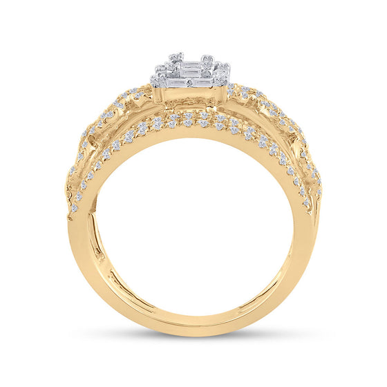 14k Yellow Gold Womens Baguette Diamond Cluster Chain Link Ring 7/8 Cttw