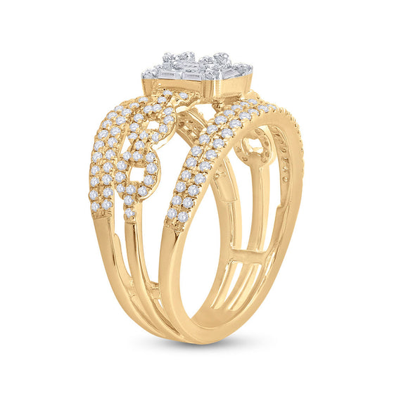 14k Yellow Gold Womens Baguette Diamond Cluster Chain Link Ring 7/8 Cttw