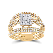  14k Yellow Gold Womens Baguette Diamond Cluster Chain Link Ring 7/8 Cttw