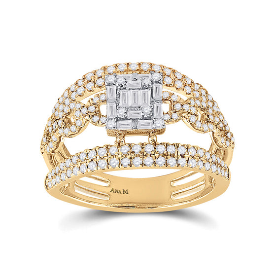 14k Yellow Gold Womens Baguette Diamond Cluster Chain Link Ring 7/8 Cttw