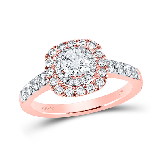 14k Rose Gold Round Diamond Halo Bridal Wedding Engagement Ring 1 Cttw