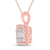 14k Rose Gold Womens Baguette Round Diamond Square Pendant 1/5 Cttw