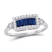  14k White Gold Womens Baguette Blue Sapphire Diamond Fashion Ring 3/4 Cttw