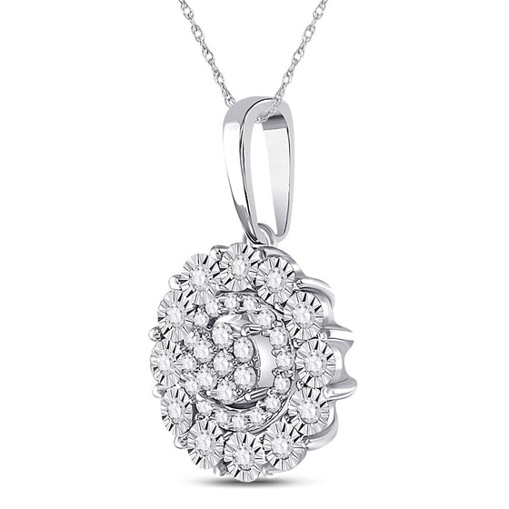 10k White Gold Womens Round Diamond Fashion Halo Cluster Pendant 1/6 Cttw