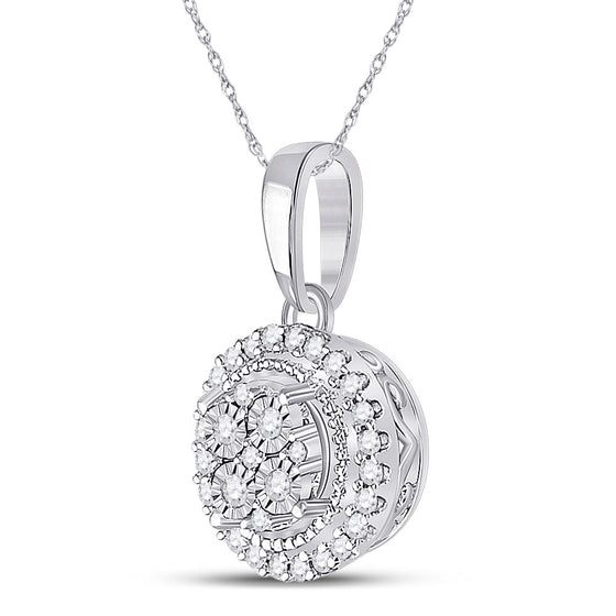 10k White Gold Womens Round Diamond Fashion Halo Cluster Pendant 1/10 Cttw