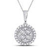 10k White Gold Womens Round Diamond Fashion Halo Cluster Pendant 1/10 Cttw