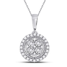  10k White Gold Womens Round Diamond Fashion Halo Cluster Pendant 1/10 Cttw