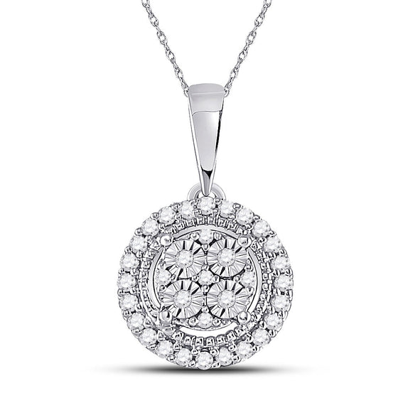 10k White Gold Womens Round Diamond Fashion Halo Cluster Pendant 1/10 Cttw