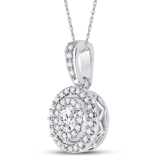 14k White Gold Womens Round Diamond Fashion Halo Pendant 1/4 Cttw
