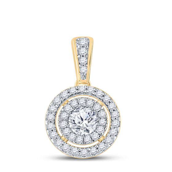 14k Yellow Gold Womens Round Diamond Fashion Halo Pendant 1/4 Cttw