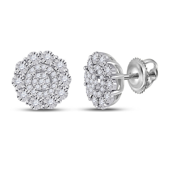 10k White Gold Womens Round Diamond Cluster Earrings 1/5 Cttw
