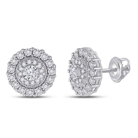 10k White Gold Womens Round Diamond Fashion Cluster Earrings 1/5 Cttw