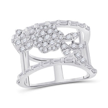  14k White Gold Womens Baguette Diamond Flower Anniversary Ring 1 Cttw