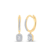  14k Yellow Gold Womens Emerald Diamond Hoop Dangle Earrings 1/2 Cttw