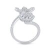 14k White Gold Womens Baguette Diamond Bypass Flower Cocktail Ring 1-1/3 Cttw