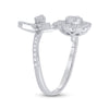 14k White Gold Womens Baguette Diamond Bypass Flower Cocktail Ring 1-1/3 Cttw