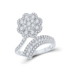  14k White Gold Womens Round Diamond Flower Bypass Cocktail Ring 1-1/2 Cttw