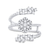 14k White Gold Womens Round Diamond Spiral Cluster Ring 1 Cttw