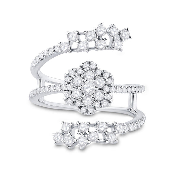 14k White Gold Womens Round Diamond Spiral Cluster Ring 1 Cttw