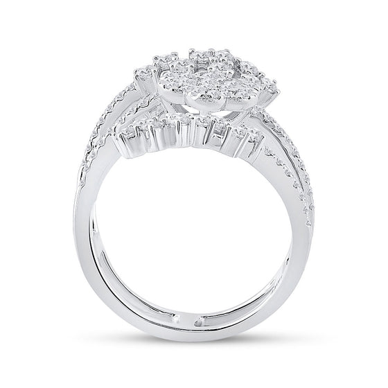 14k White Gold Womens Round Diamond Spiral Cluster Ring 1 Cttw
