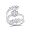 14k White Gold Womens Round Diamond Spiral Cluster Ring 1 Cttw