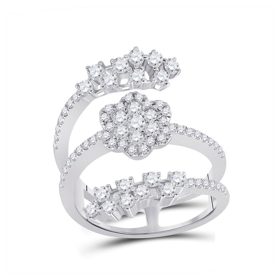 14k White Gold Womens Round Diamond Spiral Cluster Ring 1 Cttw