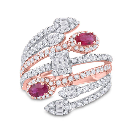 14k Rose Gold Womens Oval Ruby Diamond Spiral Cocktail Ring 1-3/4 Cttw