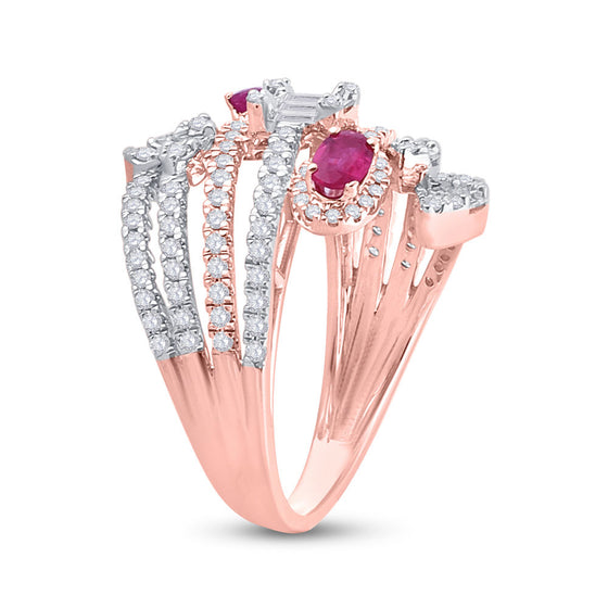 14k Rose Gold Womens Oval Ruby Diamond Spiral Cocktail Ring 1-3/4 Cttw
