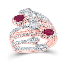  14k Rose Gold Womens Oval Ruby Diamond Spiral Cocktail Ring 1-3/4 Cttw