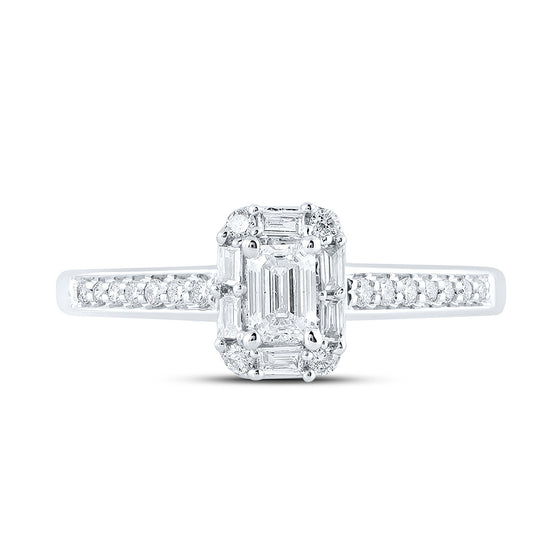 14k White Gold Emerald Diamond Halo Bridal Wedding Engagement Ring 1/2 Cttw