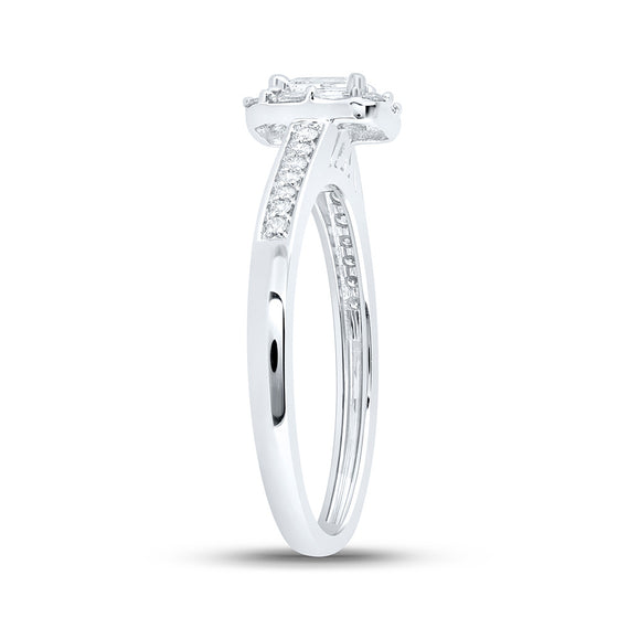 14k White Gold Emerald Diamond Halo Bridal Wedding Engagement Ring 1/2 Cttw