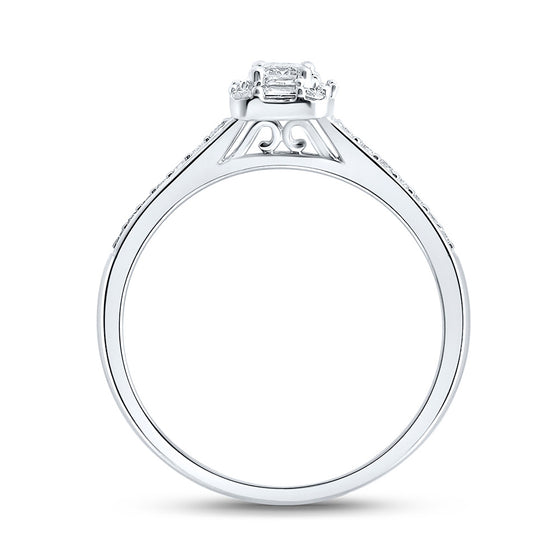 14k White Gold Emerald Diamond Halo Bridal Wedding Engagement Ring 1/2 Cttw