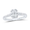 14k White Gold Emerald Diamond Halo Bridal Wedding Engagement Ring 1/2 Cttw