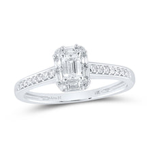  14k White Gold Emerald Diamond Halo Bridal Wedding Engagement Ring 1/2 Cttw