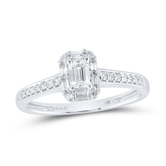 14k White Gold Emerald Diamond Halo Bridal Wedding Engagement Ring 1/2 Cttw