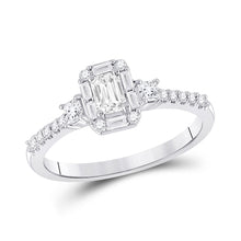  14k White Gold Emerald Diamond 3-stone Bridal Wedding Engagement Ring 5/8 Cttw