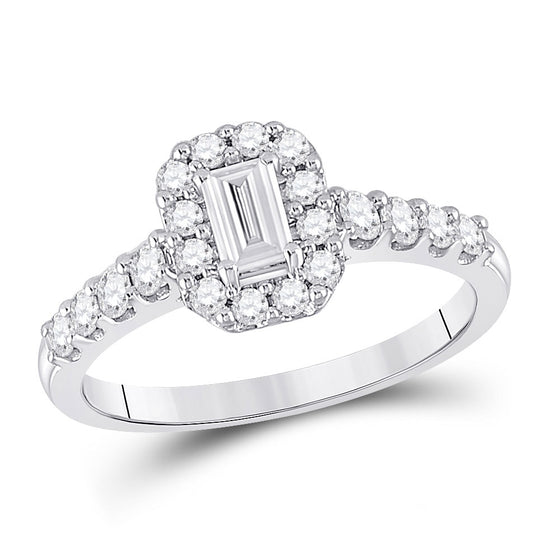 14k White Gold Emerald Diamond Halo Bridal Wedding Engagement Ring 3/4 Cttw