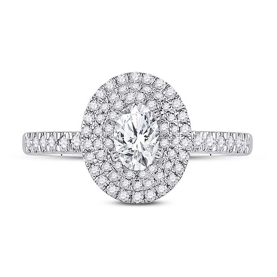 14k White Gold Oval Diamond Halo Bridal Wedding Engagement Ring 3/4 Cttw