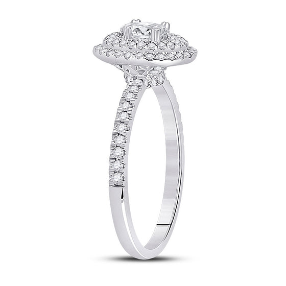 14k White Gold Oval Diamond Halo Bridal Wedding Engagement Ring 3/4 Cttw