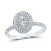 14k White Gold Oval Diamond Halo Bridal Wedding Engagement Ring 3/4 Cttw