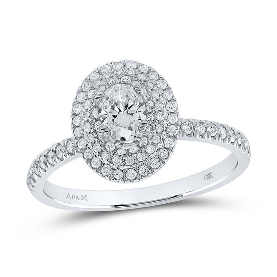 14k White Gold Oval Diamond Halo Bridal Wedding Engagement Ring 3/4 Cttw
